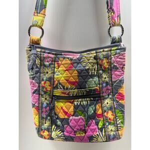 Vera Bradley Crossbody Hipster Jazzy Blooms Handbag Purse Gray Pink Silver Quilt